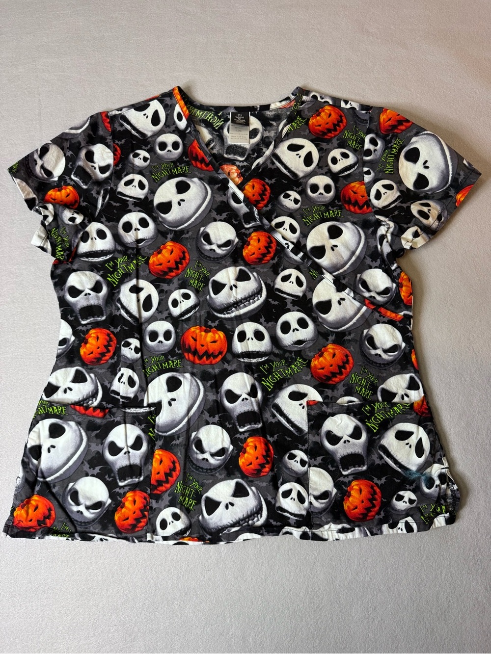 Disney The Nightmare Before Christmas Jack Skellington Scrub Top size Large
